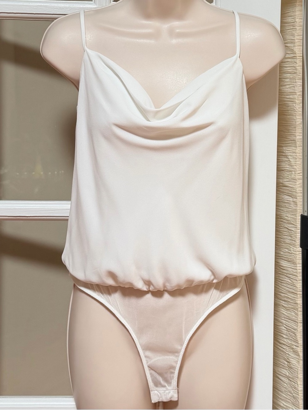 Astr Ivory White Cowl Neck Slip Bodysuit